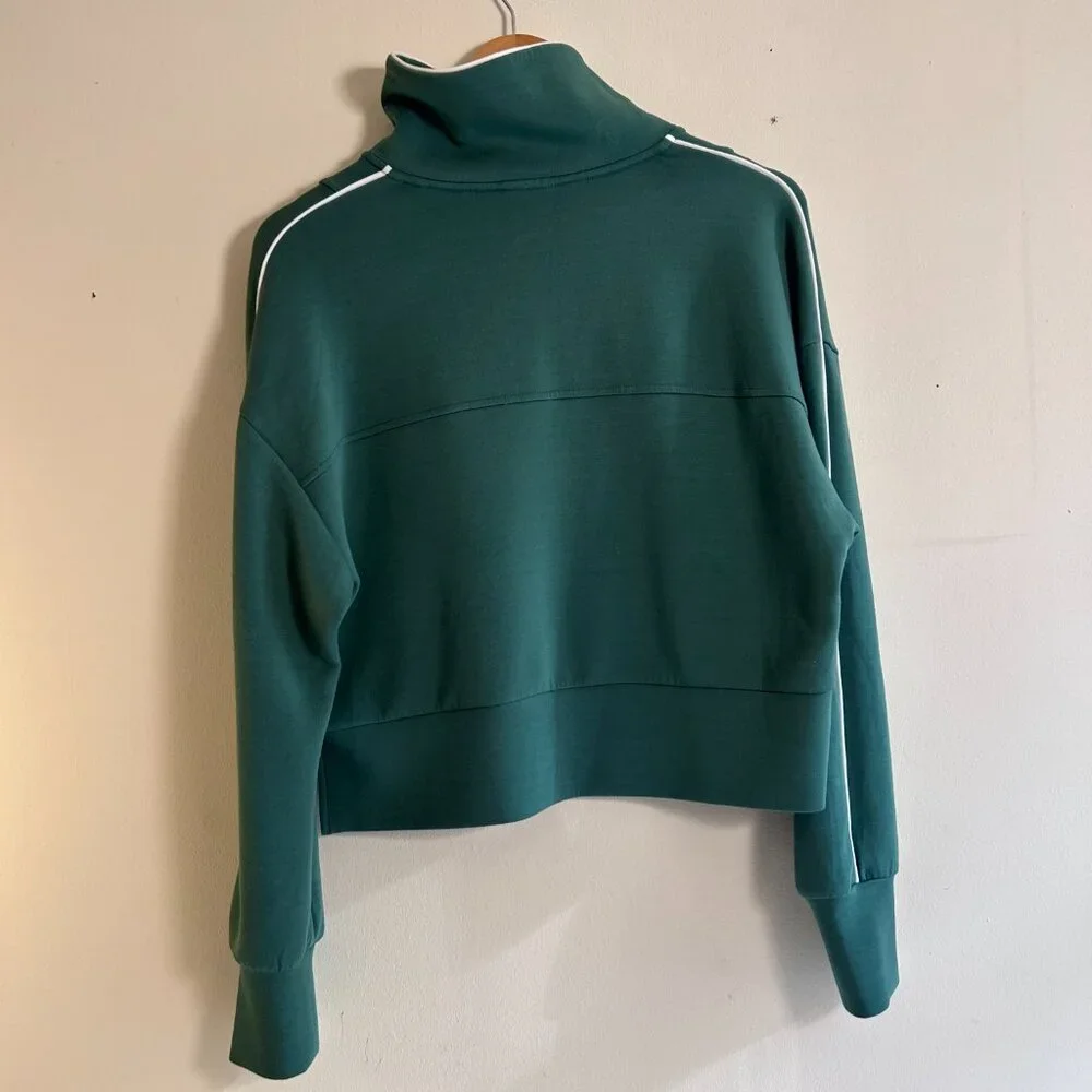 Varley Cropped Quarter-Zip Sweatshirt in Teal Green - Picture 2 of 10